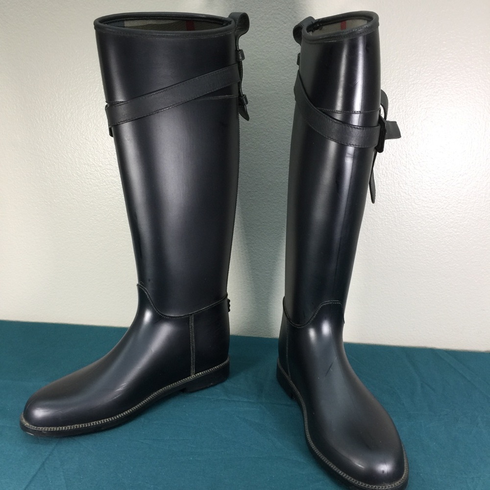 Burberry Roscot Black Womens Rain Riding Boots 37